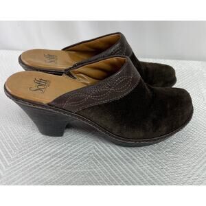 Sofft Chocolate Brown Suede Mule Slip-on Clog Women's 7M 3" Heel Leather Upper